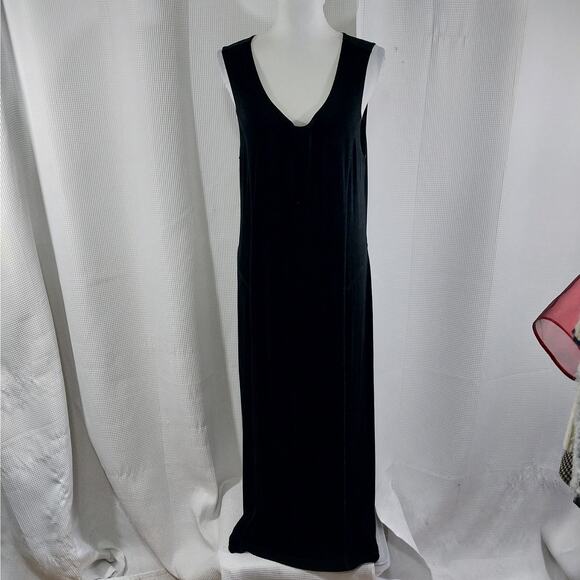 CHICO'S TRAVELERS! LUXE BLACK NO WRINKLE TANK STYLE MAXI DRESS, SLEEVELESS! SZ M - Picture 2 of 11